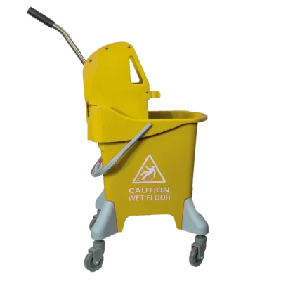 A competitively priced colour coded mopping system complete with gear press wringer which is ideal for use when mopping small to medium size areas
