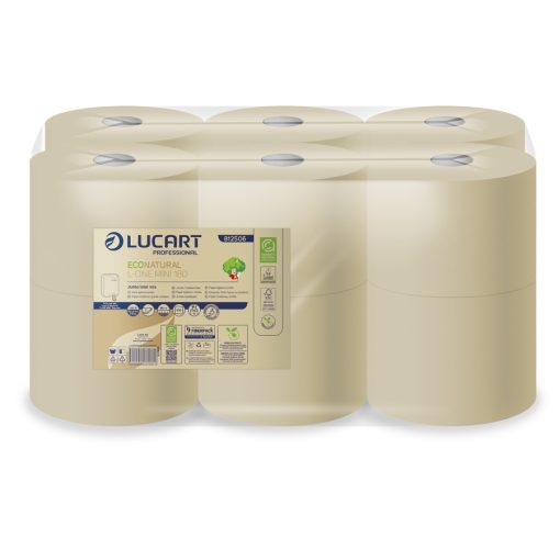 Lucart - EcoNatural L-One Mini Toilet Rolls 180m 12pk for L-One mini dispensers. Centrefeed Toilet Tissue, single sheet rolls.